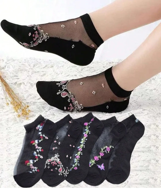 Step into Summer Breeziness with Embroidered Floral Mesh Socks