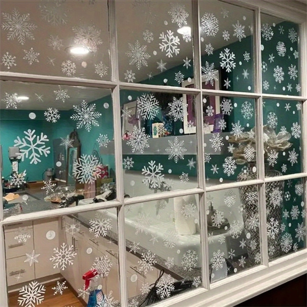 114-Piece Snowflake Window Clings - Reusable Static White Christmas Winter Decals for Glass Doors and Windows