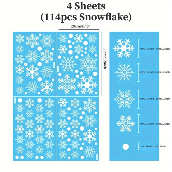 114-Piece Snowflake Window Clings - Reusable Static White Christmas Winter Decals for Glass Doors and Windows