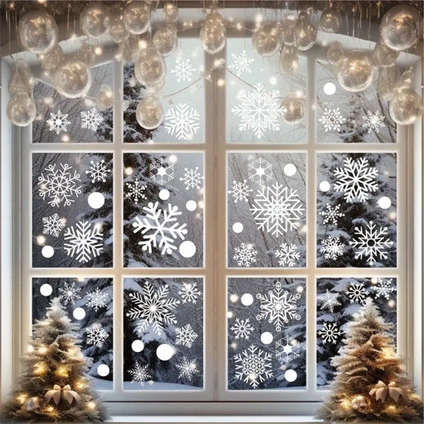 114-Piece Snowflake Window Clings - Reusable Static White Christmas Winter Decals for Glass Doors and Windows