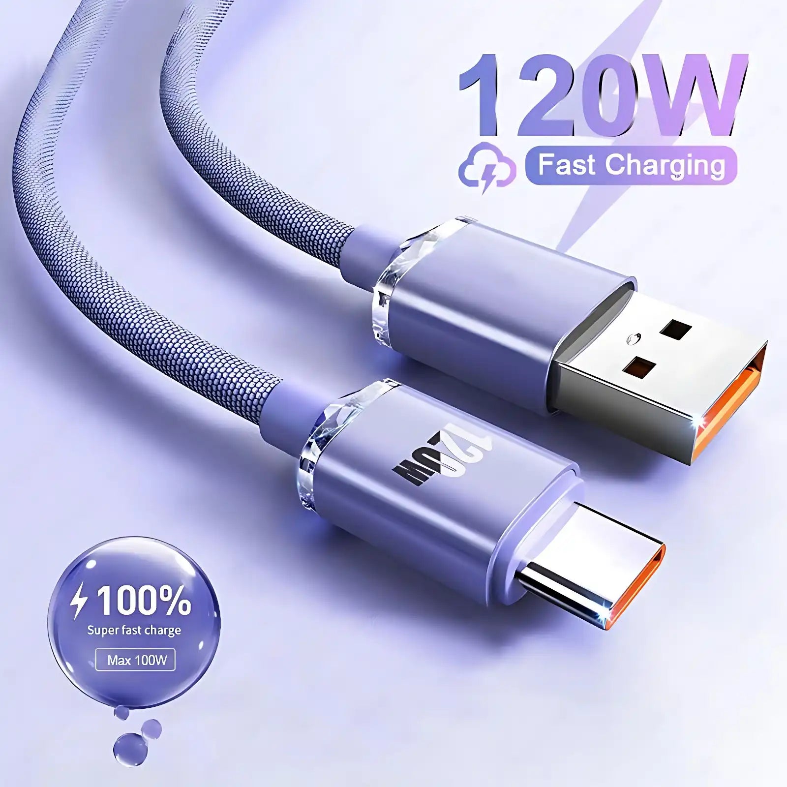 120W 6A Type C Cable Fast Charging and Data Transfer 1M/1.5M/2M