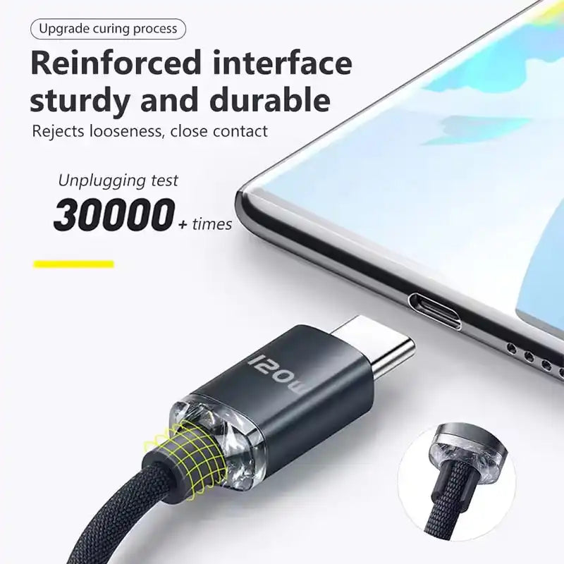 120W 6A Type C Cable Fast Charging and Data Transfer 1M/1.5M/2M