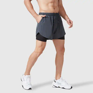 2-in-1 Double Layer Running Shorts - Quick-Dry, Elastic Waist, Multi-Pocket