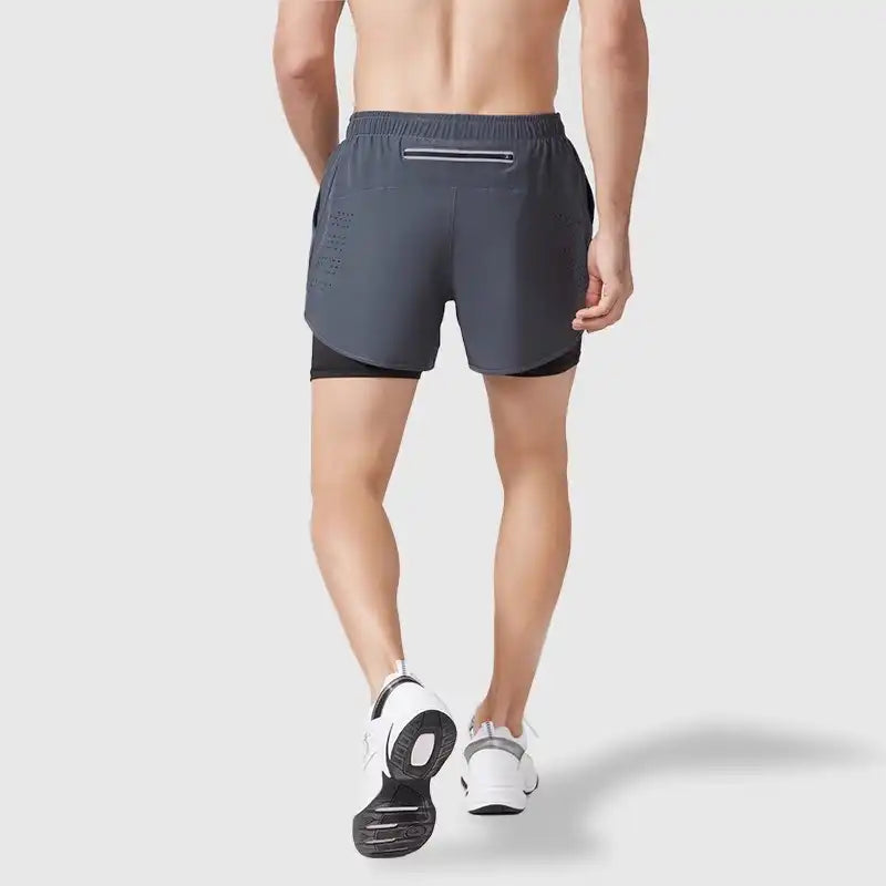 2-in-1 Double Layer Running Shorts - Quick-Dry, Elastic Waist, Multi-Pocket