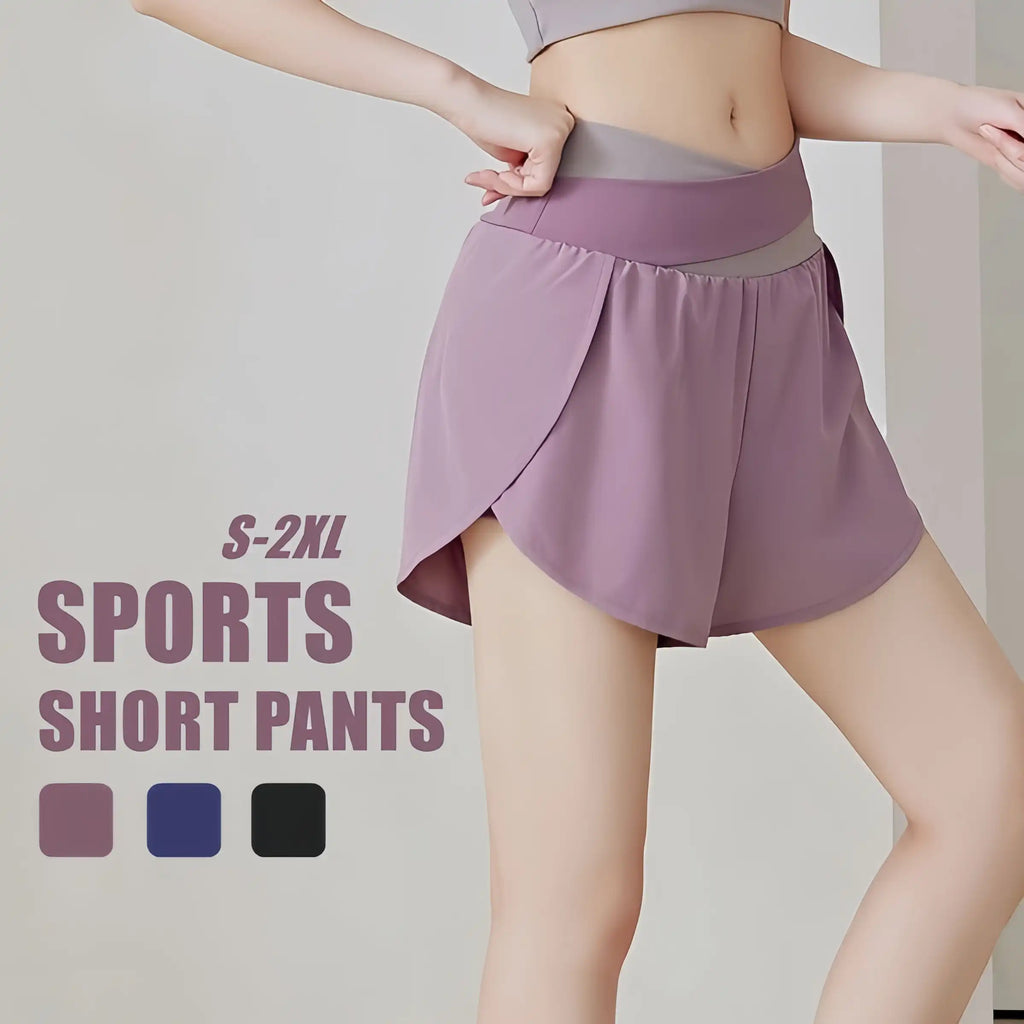 2-in-1 High Waist Yoga Running Shorts with Pockets