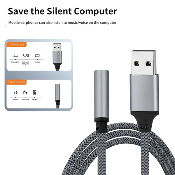 2-in-1 USB to 3.5mm Audio Adapter – Microphone & Headphone Cable for Laptop & Desktop