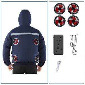 New hooded, removable, outdoor cooling and sun protection clothes with fan