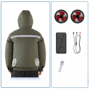 New hooded, removable, outdoor cooling and sun protection clothes with fan