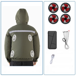 New hooded, removable, outdoor cooling and sun protection clothes with fan