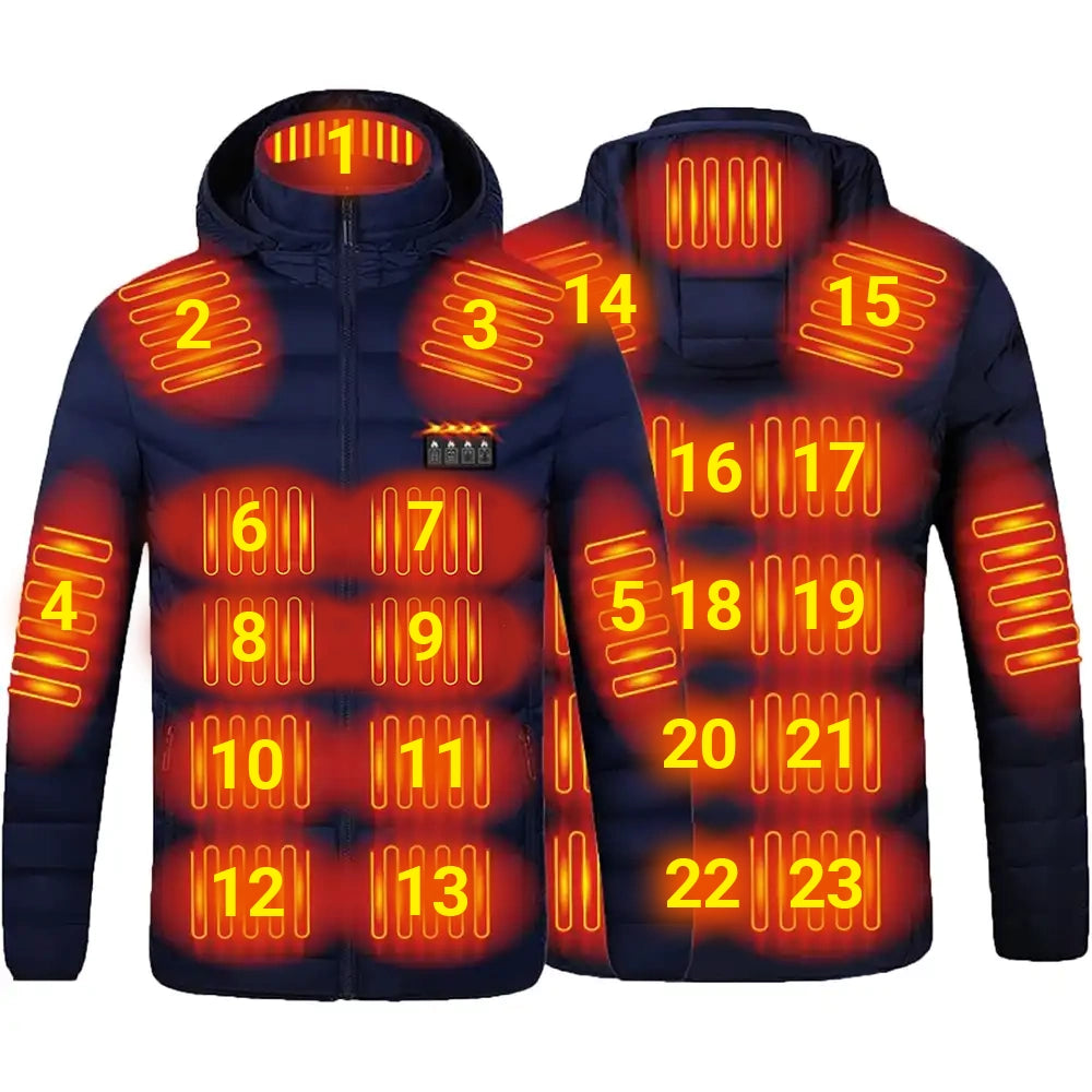 23 Zones Warm Heated Jackets Coats with Hood  for Men Women