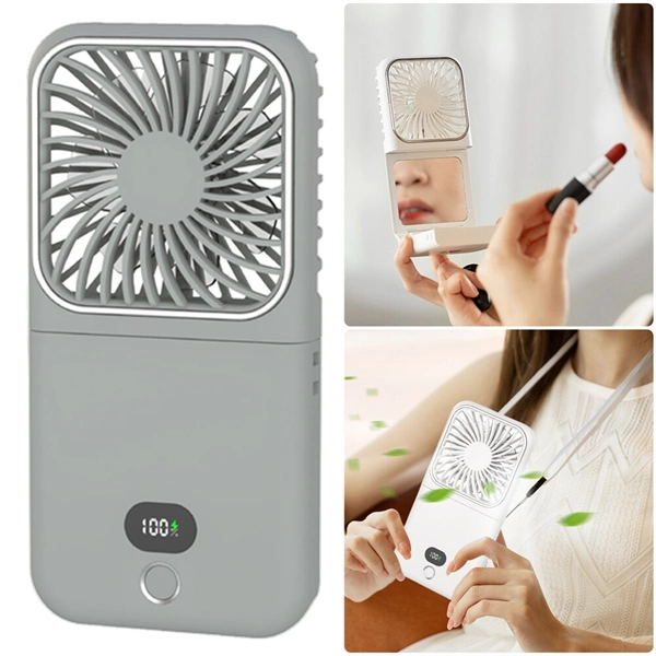 3-in-1 Foldable Personal Fan with Built-in Makeup Mirror Handheld & Wearable for Women