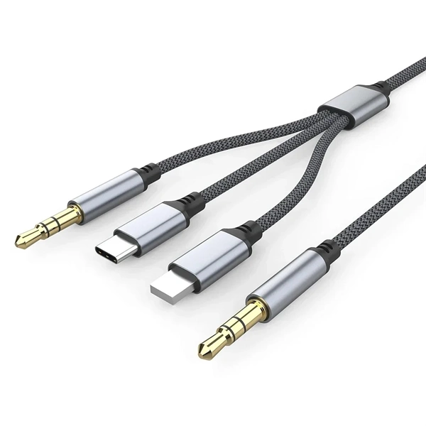 3.5mm 3-in-1 Car AUX Audio Cable – Type-C to Male-to-Male Jack for Smartphones