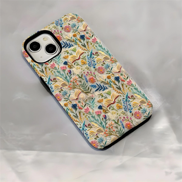 Faux Embroidery Design 3D Paper-Cut Style Double-Layer Phone Case for iPhone 17
