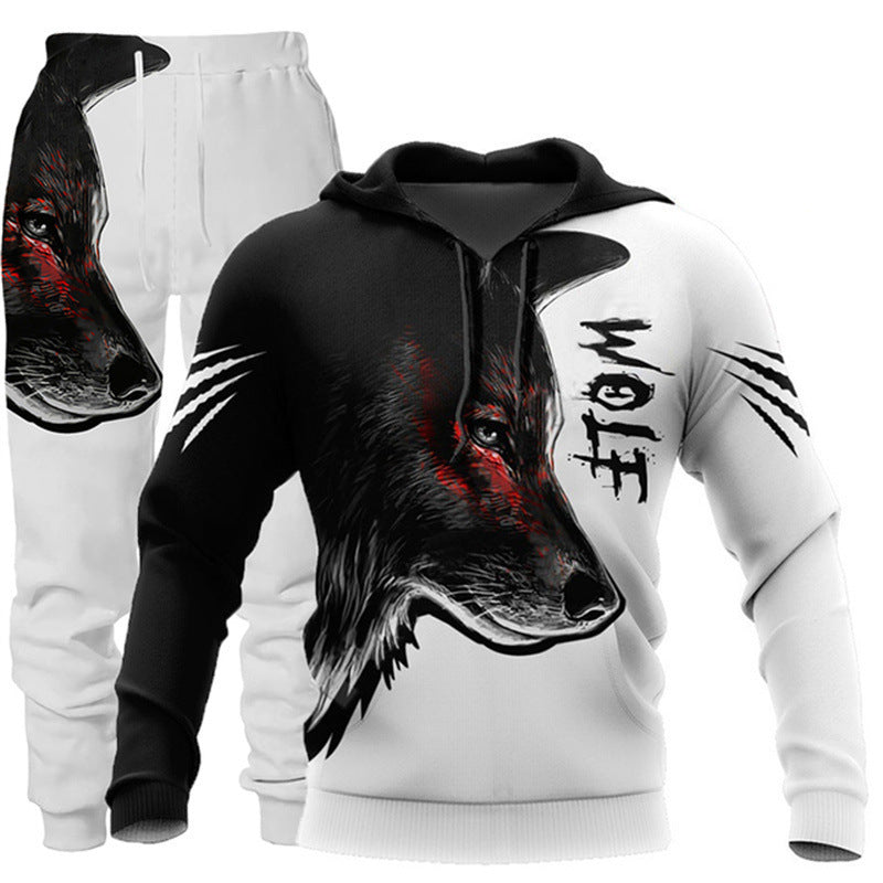 3D Wolf Oversized Tracksuit - Zip Hoodie & Joggers Set, Unisex Street Style