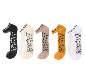 Spring Summer Leopard Pattern Ultra Thin Cotton Bottom Crystal Socks, Silk Socks, Boat Socks No Show Socks
