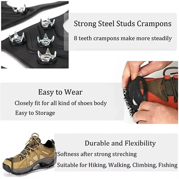 8-Tooth Ice Cleats for Shoes - Anti-Slip Snow Grips for Winter Hiking and Outdoor Activities