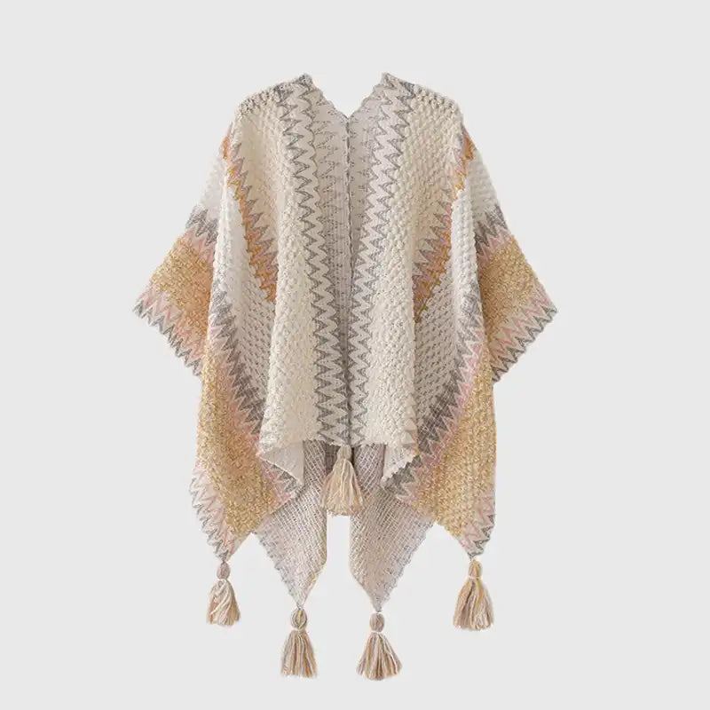 Bohemian Fringe Knit Cape Poncho Shawl Cardigan for Women