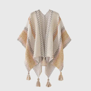 Bohemian Fringe Knit Cape Poncho Shawl Cardigan for Women