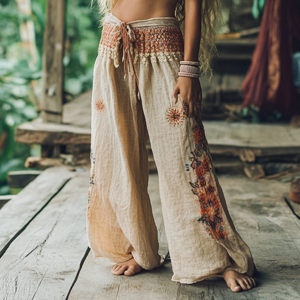 Bohemian Floral Print Holiday Casual Pants