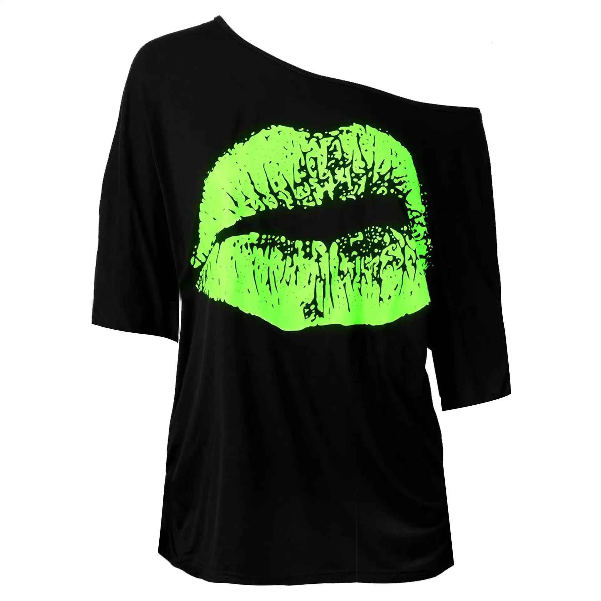 Bold Lips Print Tee - Vintage Women's Casual T-Shirt