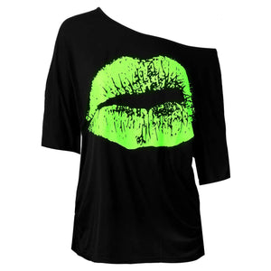 Bold Lips Print Tee - Vintage Women's Casual T-Shirt
