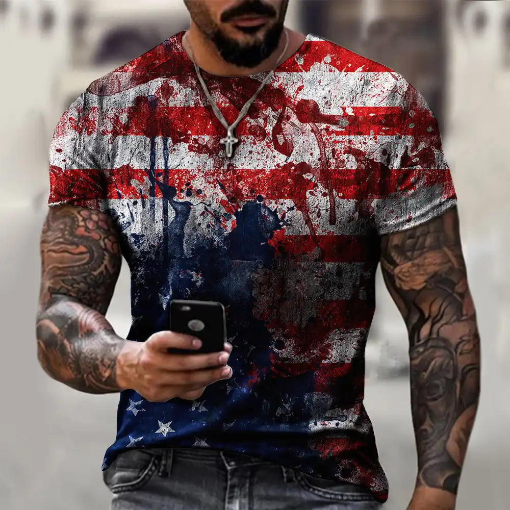 Breathable Men's 3D Printed Patriotic Tee - Summer T-Shirt