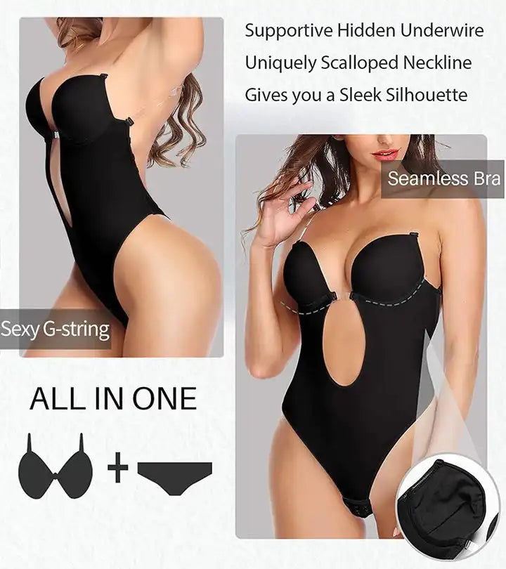 Bridal Low-Back Shapewear Bodysuit: Strapless & Backless with Convertible Transparent Straps | Plus Size Tummy Control