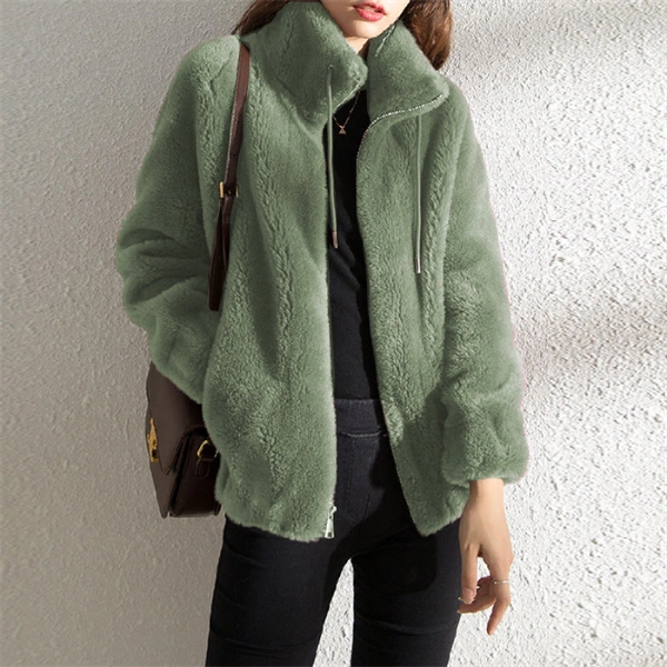Casual Fuzzy Fleece Zip Jacket for Women - Soft Cozy Everyday Coat