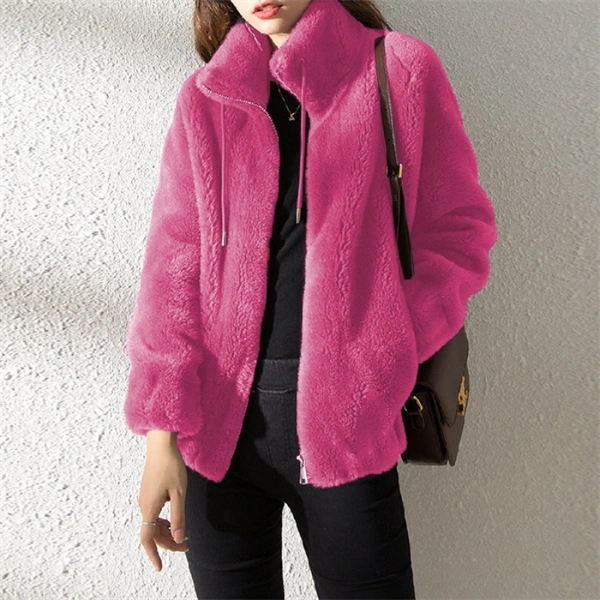 Casual Fuzzy Fleece Zip Jacket for Women - Soft Cozy Everyday Coat