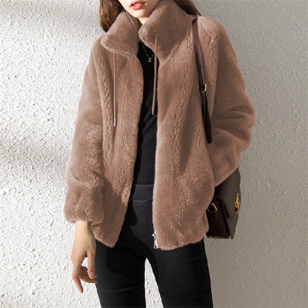 Casual Fuzzy Fleece Zip Jacket for Women - Soft Cozy Everyday Coat
