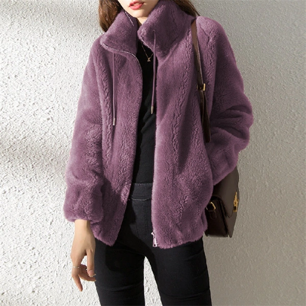 Casual Fuzzy Fleece Zip Jacket for Women - Soft Cozy Everyday Coat