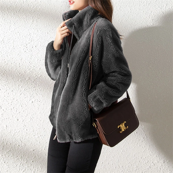 Casual Fuzzy Fleece Zip Jacket for Women - Soft Cozy Everyday Coat