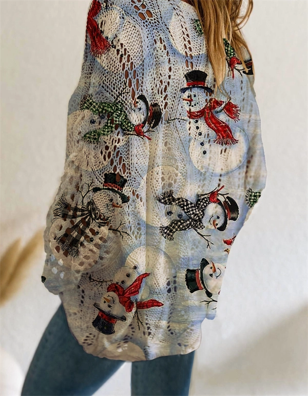 Christmas Tree & Snowman Sweater - Festive Holiday Knit Top