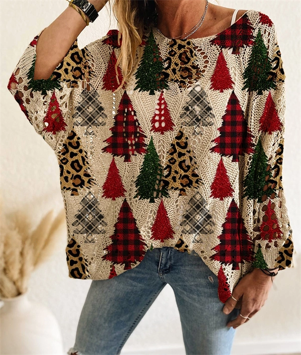 Christmas Tree & Snowman Sweater - Festive Holiday Knit Top