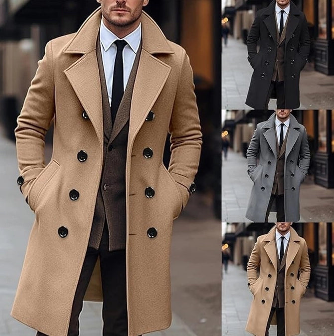 Men's Slim Fit Winter Double Breasted Long Trench Coat Men's Casual Overcoats