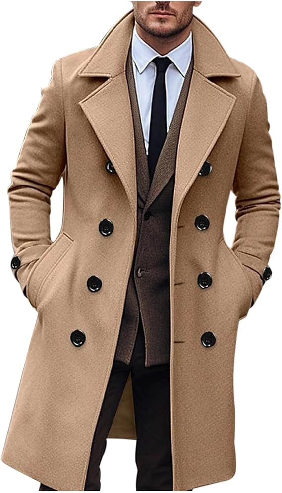 Compression Coat Men's Slim Fit Winter Double Breasted Long Trench Coat Men's Casual Ov ...