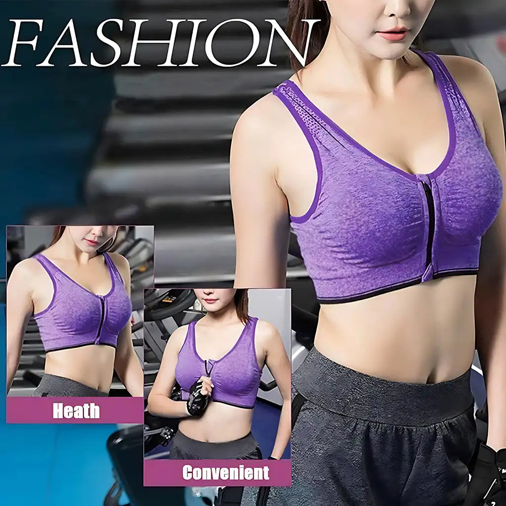 Comfort Support Zip Front Sports Bra - Women's Removable Padding, Gym Yoga