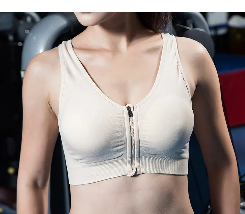 Comfort Support Zip Front Sports Bra - Women's Removable Padding, Gym Yoga