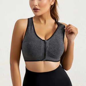 Comfort Support Zip Front Sports Bra - Women's Removable Padding, Gym Yoga