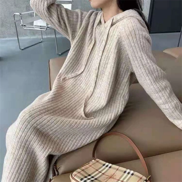 Cozy Knit Hoodie Dress – Long Sleeve Loose Fit Sweater Dress for Fall & Winter, Casual Slimming Pullover