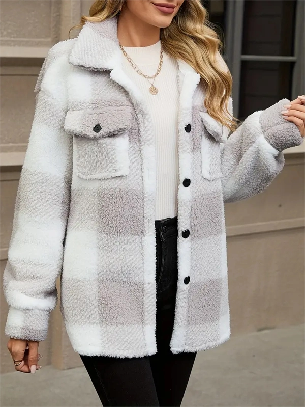 Cozy Plaid Fleece Jacket - Oversized Button-Up Winter Coat