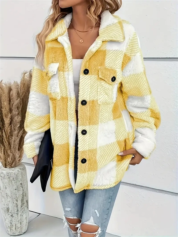 Cozy Plaid Fleece Jacket - Oversized Button-Up Winter Coat