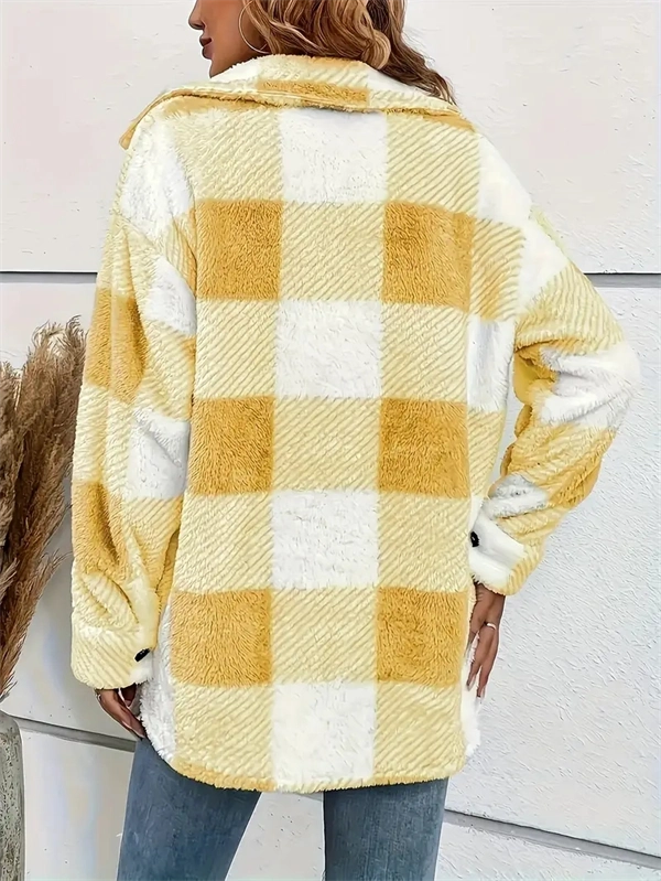 Cozy Plaid Fleece Jacket - Oversized Button-Up Winter Coat