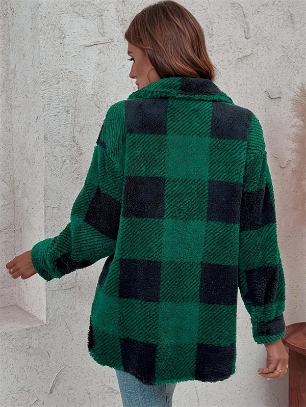 Cozy Plaid Fleece Jacket - Oversized Button-Up Winter Coat
