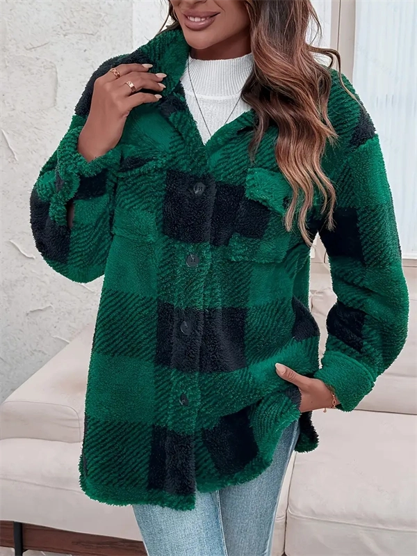 Cozy Plaid Fleece Jacket - Oversized Button-Up Winter Coat