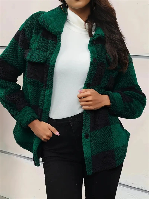 Cozy Plaid Fleece Jacket - Oversized Button-Up Winter Coat