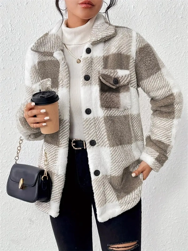 Cozy Plaid Fleece Jacket - Oversized Button-Up Winter Coat