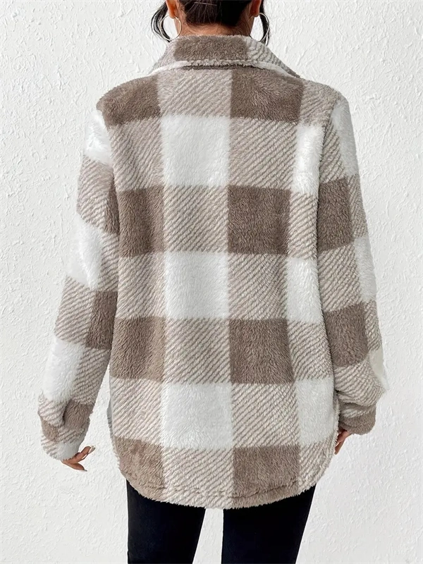 Cozy Plaid Fleece Jacket - Oversized Button-Up Winter Coat