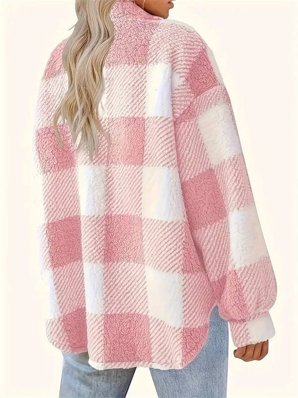 Cozy Plaid Fleece Jacket - Oversized Button-Up Winter Coat
