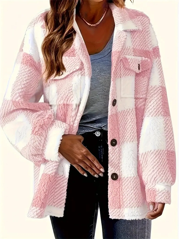 Cozy Plaid Fleece Jacket - Oversized Button-Up Winter Coat